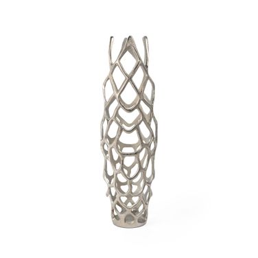 Adler 27 Inch Small Metal Floor Vase In Silver