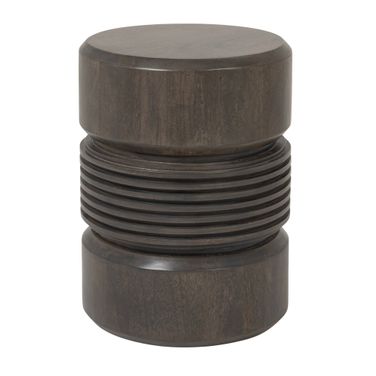 Adley Round Mango Wood Drum End Table In Grey