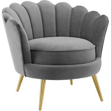 Admire Scalloped Edge Performance Velvet Accent Armchair In Gray