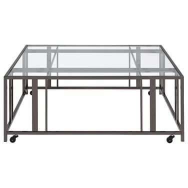 Adri Square Glass Top Coffee Table with Casters In Black Nickel