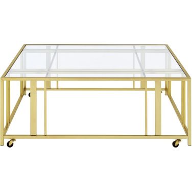Adri Square Glass Top Coffee Table with Casters In Matte Brass