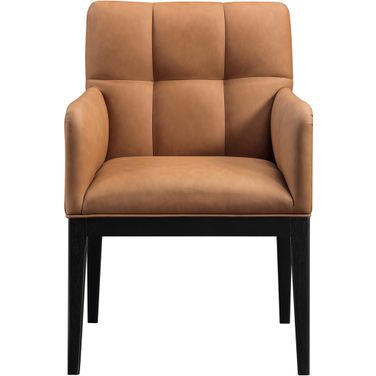 Adrian Vegan Leather Dining Arm Chair Set of 2 In Cognac and Black