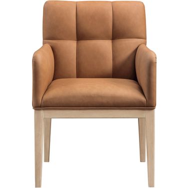 Adrian Vegan Leather Dining Arm Chair Set of 2 In Cognac and Natural