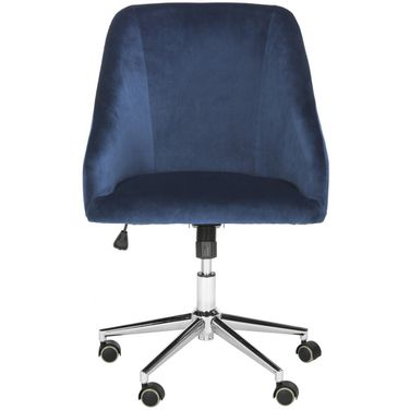 Adrienne Velvet Chrome Leg Swivel Office Chair in Navy