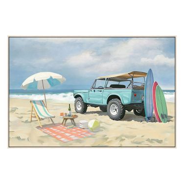 Adventurous Beach Adventure Canvas with Classic Vehicle Canvas Wall Art In Multi