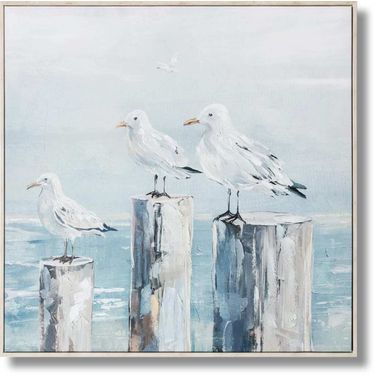 Adventurous Coastal Calm Seagulls at Rest Canvas Wall Art In Multi
