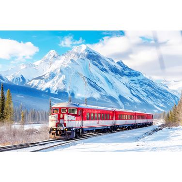 Adventurous Winter Rail Passage - 40" x 60" - Tempered Glass with Foil In Red and White