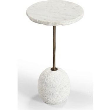 Aeirith Round Accent Table In White Marble and Brass