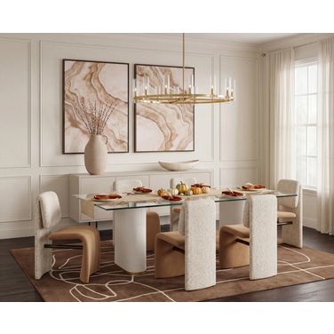 Aemond 86.5 Inch Dining Room Set In White and Clear
