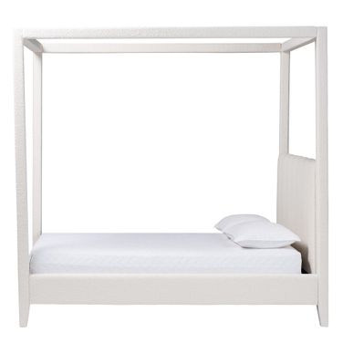 Aerona Boucle Queen Upholstered Canopy Bed with Channel-Tufted Headboard In Cream