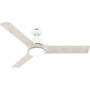 Aeronaut 52 Inch Wi-Fi Energy Star Damp Rated Ceiling Fan with LED Light Kit and Handheld Remote In Matte White and Brushed Light Oak