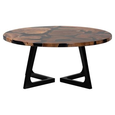Agata Wood and Epoxy Resin Coffee Table with Sculptural Base In Natural Brown and Black