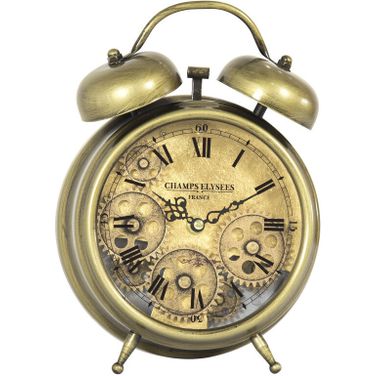 Aged Bronze and Brass Gears Table Clock In Gunmetal