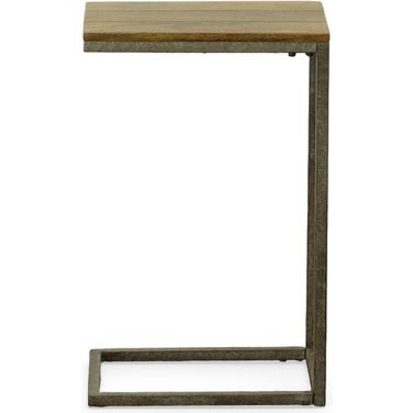 Aggie C-Form Accent Table In Harvest Oak Top - Aged Iron Base