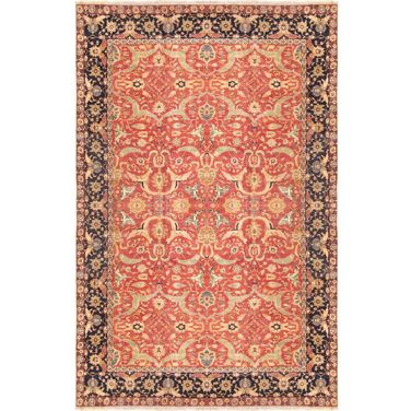 Agra Collection Hand-Knotted Lamb's Wool Area Rug- 16' x 24' 10" In Rust and Navy