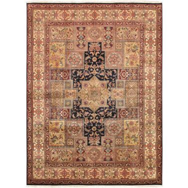 Agra Collection Hand-Knotted Lamb's Wool Area Rug- 9' 2" x 12' 2" In Navy and Gold