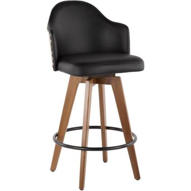 Ahoy Mid-Century Counter Stool In Walnut And Black Faux Leather