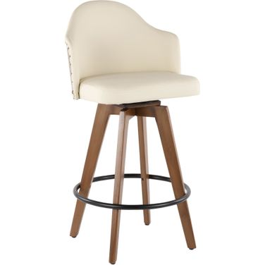 Ahoy Mid-Century Counter Stool In Walnut And Cream Faux Leather