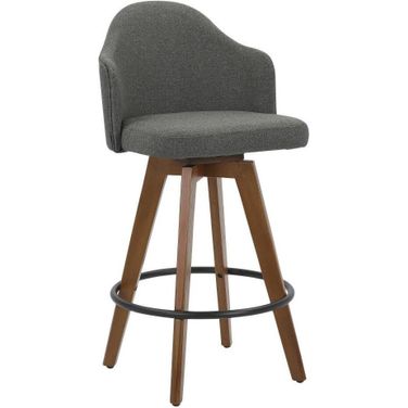 Ahoy Mid-Century Counter Stool In Walnut And Grey Fabric