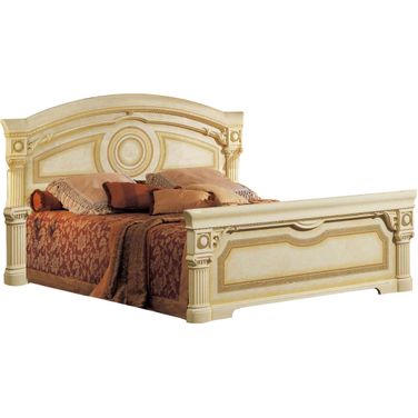 Aida Panel Bed (Ivory and Gold) (King)