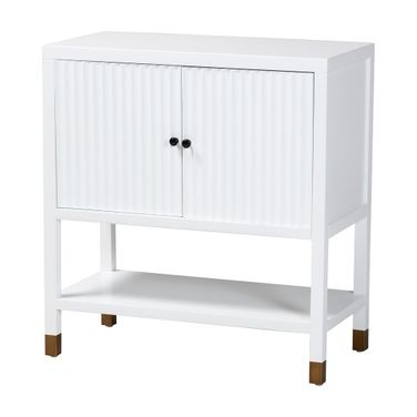 Aiden Fluted 2-Door Storage Cabinet In White and Brass