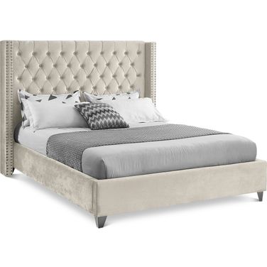 Aiden Velvet King Bed In Cream