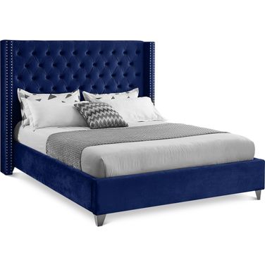 Aiden Velvet King Bed In Navy