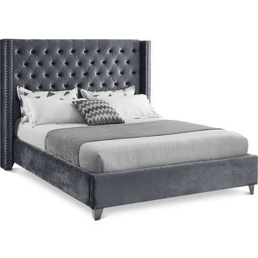 Aiden Velvet Queen Bed In Grey