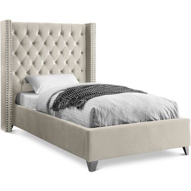 Aiden Velvet Twin Bed In Cream