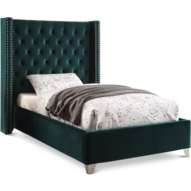 Aiden Velvet Twin Bed In Green