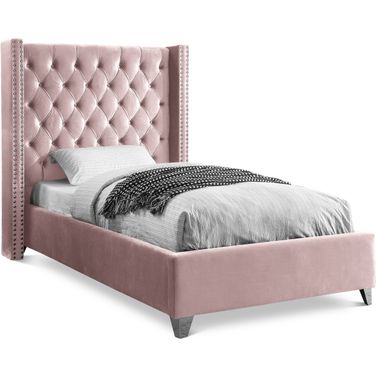 Aiden Velvet Twin Bed In Pink