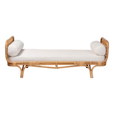 Aiko Handwoven Natural Rattan Daybed with Cushion In Light Honey