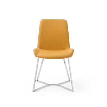 Aileen Faux Leather Dining Chair with Polished Stainless Steel Base Set of 2 In Yellow