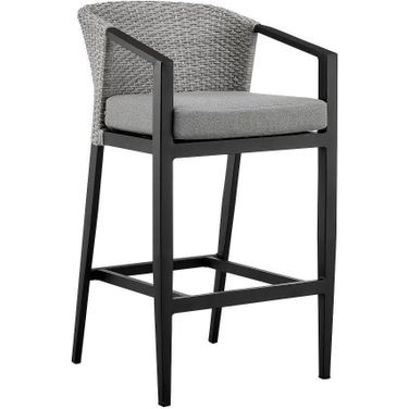 Aileen Outdoor Patio 5-Piece Bar Table Set In Aluminum With Grey Cushions