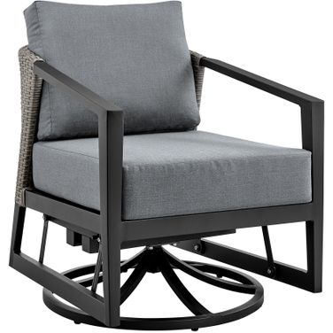 Aileen Outdoor Patio Swivel Lounge Chair In Aluminum with Gray Cushions