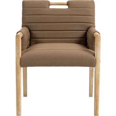 Aimee Vegan Leather Dining Arm Chair In Brown and Natural