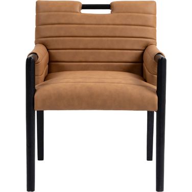 Aimee Vegan Leather Dining Arm Chair In Cognac and Black