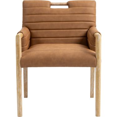 Aimee Vegan Leather Dining Arm Chair In Cognac and Natural