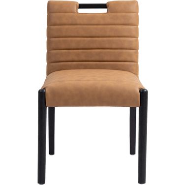 Aimee Vegan Leather Dining Side Chair Set of 2 In Cognac and Black