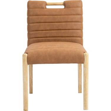 Aimee Vegan Leather Dining Side Chair Set of 2 In Cognac and Natural