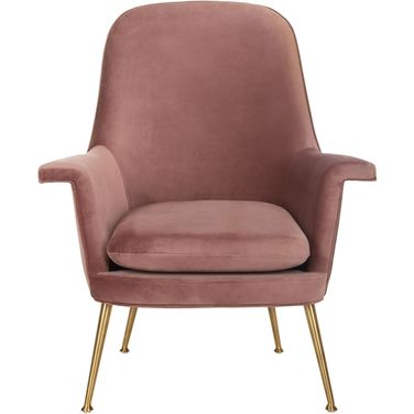 Aimee Velvet Arm Chair In Dusty Rose and Gold