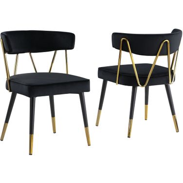 Aireys Black Velvet Armless Chair With Gold Accents Set of 2