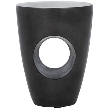 Aishi Indoor-Outdoor Modern Concrete Round 17.7 Inch Height Accent Table in Black