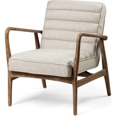 Ajax Ii Cream Fabric With Brown Wooden Frame Accent Chair