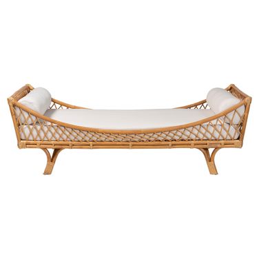 Akemi Handwoven Natural Rattan Daybed with Cushion In Light Honey