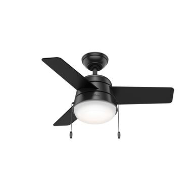 Aker 36 Inch Ceiling Fan with LED Light Kit and Pull Chain In Matte Black