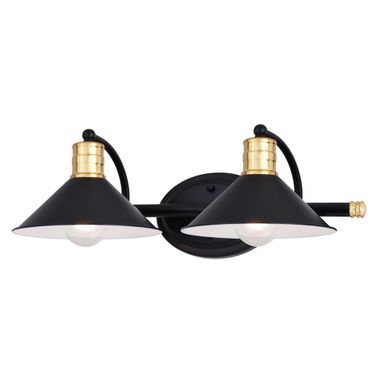 Akron 2 Light Vanity In Matte Black and Natural Brass