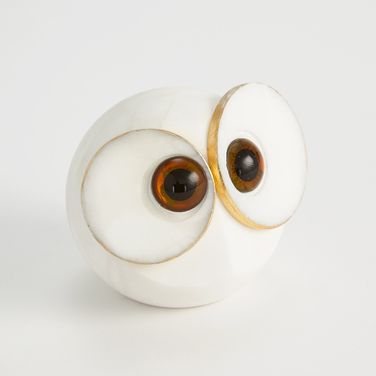 Alabaster Big Eyed Large Owl In Black