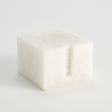 Alabaster Coasters Set of 8 With Holder In White