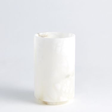 Alabaster Cylinder Small Vase In White